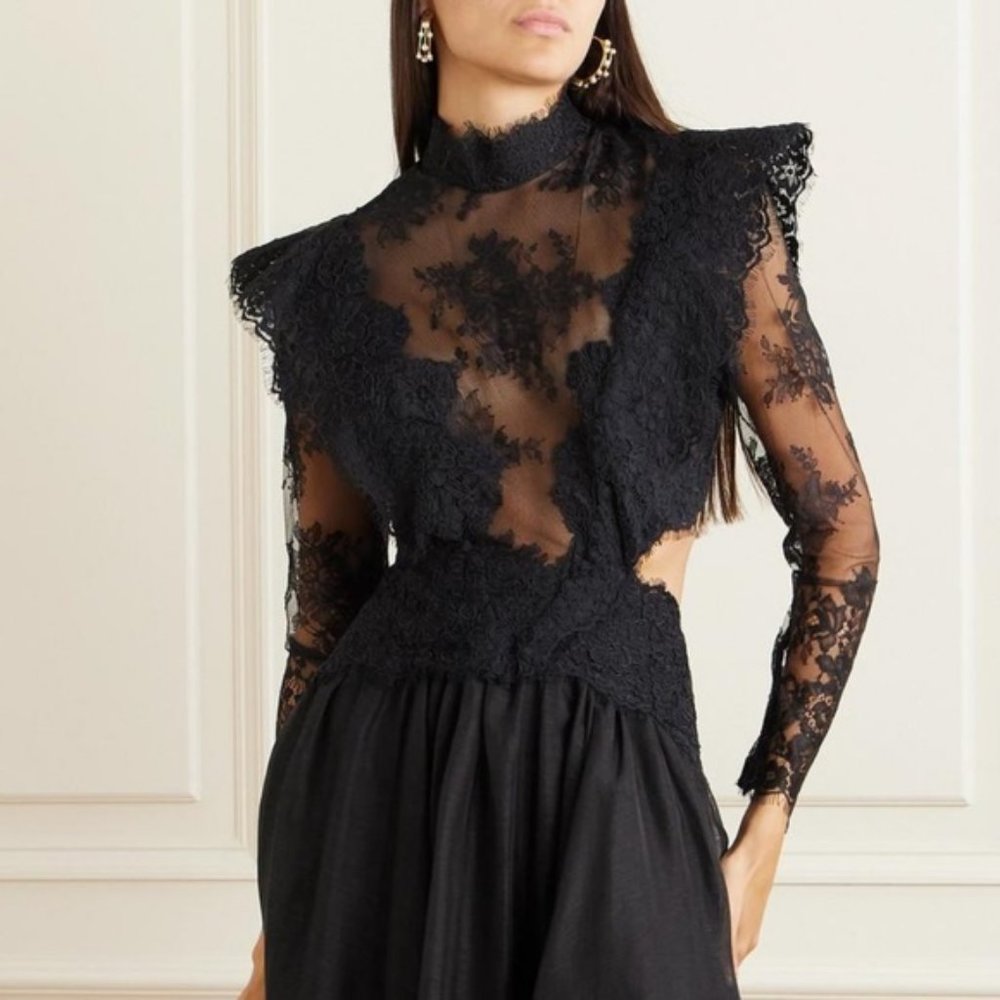 NWOT Authentic ZIMMERMANN Sensory lace linen and silk midi dress Size 1 Black - Picture 3 of 16